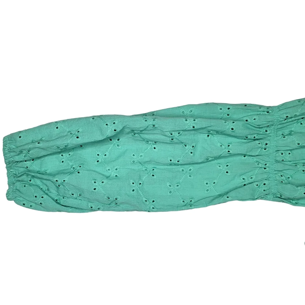 NEW Wild Fable Medium Crop Top Long Sleeve Cotton Teal Green Eyelets